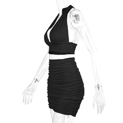 Women's Halter Lace-Up Top and Pleated Mini Skirt Set (photo 7)