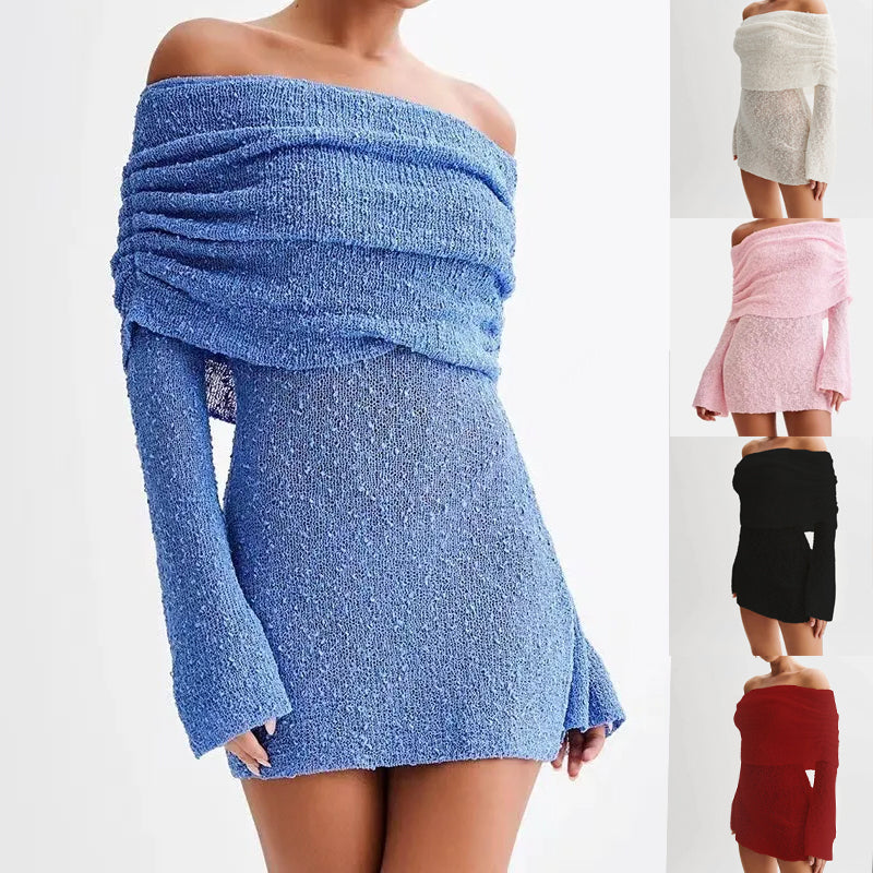 Women's Off-Shoulder Fuzzy Knit Mini Dress