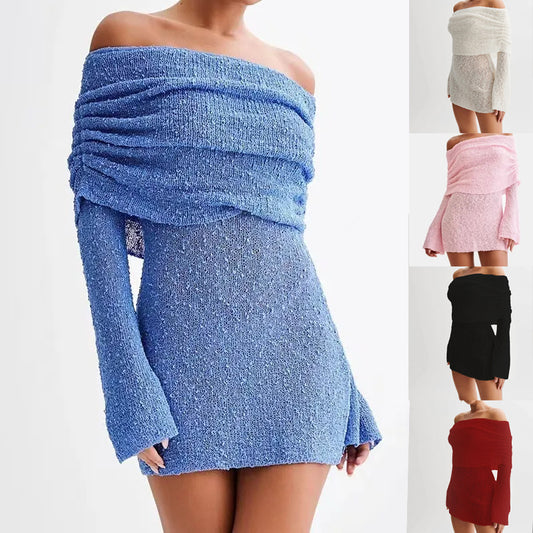 Women's Off-Shoulder Fuzzy Knit Mini Dress