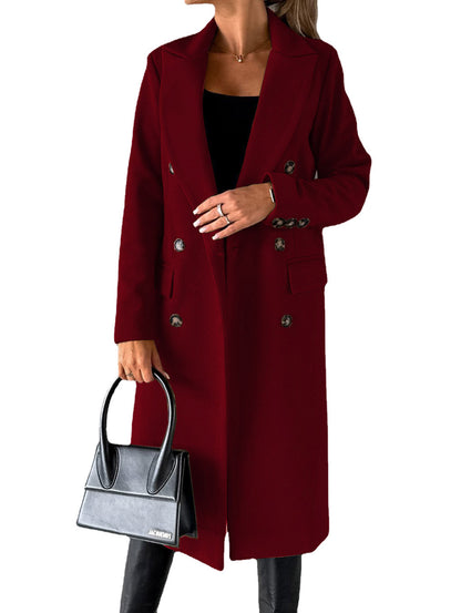 Women's Double-Breasted Lapel Slim Long Coat (photo 6)