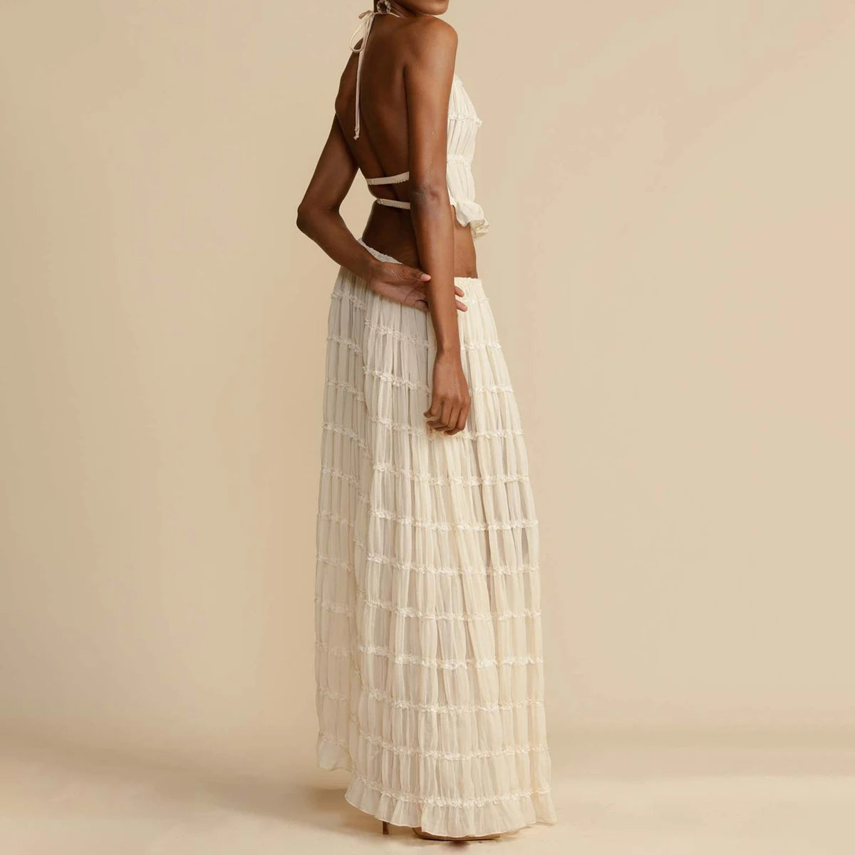 Women's Halter Crop Top and Pleated Maxi Skirt Set (photo 3)
