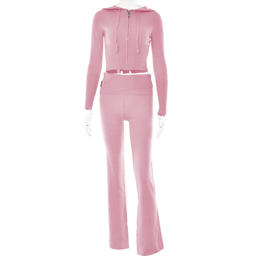Women's Zip-Up Hoodie and High-Waist Pants Set (photo 12)