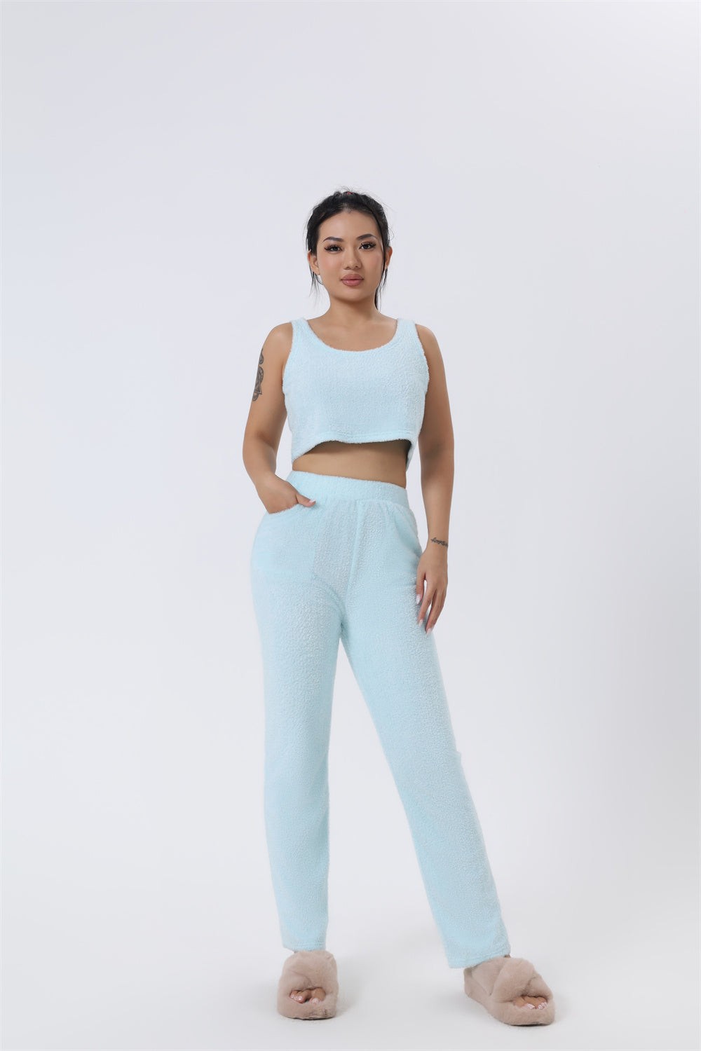 Women's 3-Piece Knit Lounge Set: Crop Top, Wide-Leg Pants and Cardigan (photo 4)