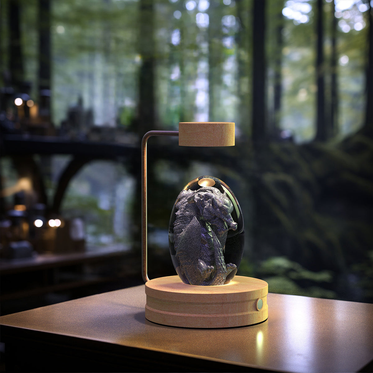 3D Engraved Crystal Ball Night Light with Wooden Base, USB (photo 7)