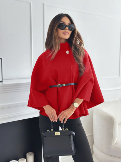 Women's Stand-Collar Batwing Cape Jacket with Belt (photo 15)