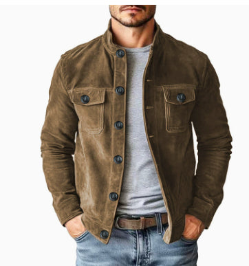 Men's Vintage Faux Suede Single-Breasted Jacket (photo 10)