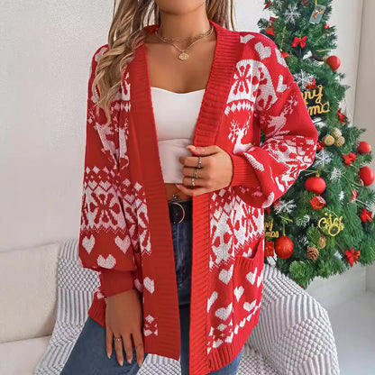 Women's Oversized Christmas Deer Knit Cardigan (photo 3)