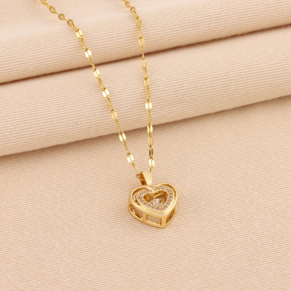 Double-Layer Rhinestone Heart Necklace (photo 5)