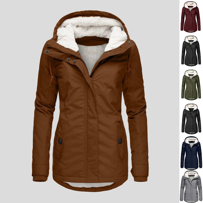 Women's Hooded Fleece Zip Jacket with Buckle