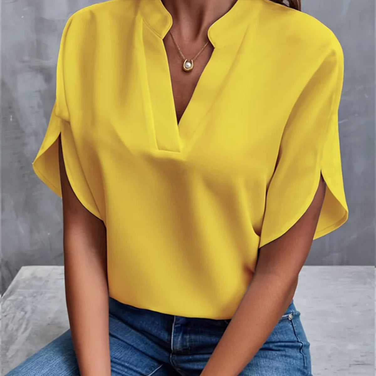 Women's V-Neck Short-Sleeve Chiffon Shirt (photo 3)