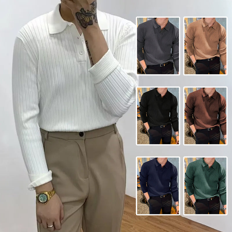 Men's Waffle Knit Long-Sleeve Polo Shirt