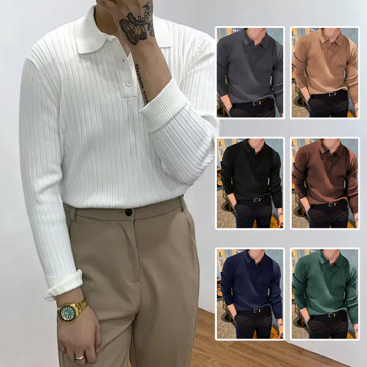 Men's Waffle Knit Long-Sleeve Polo Shirt