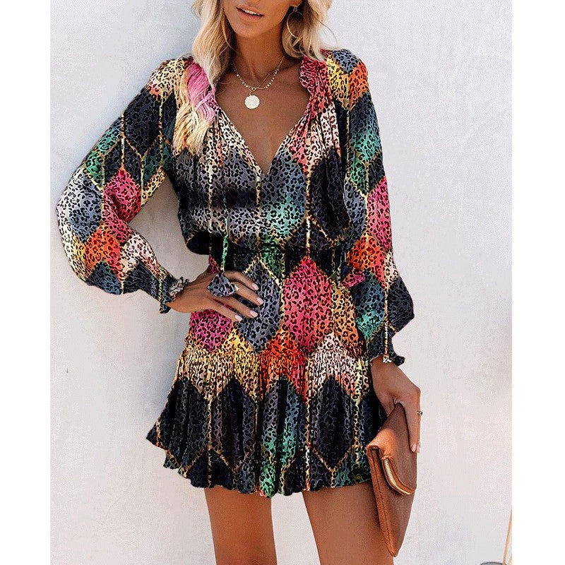 Women's Printed Puff-Sleeve Dress with Tie Waist (photo 6)