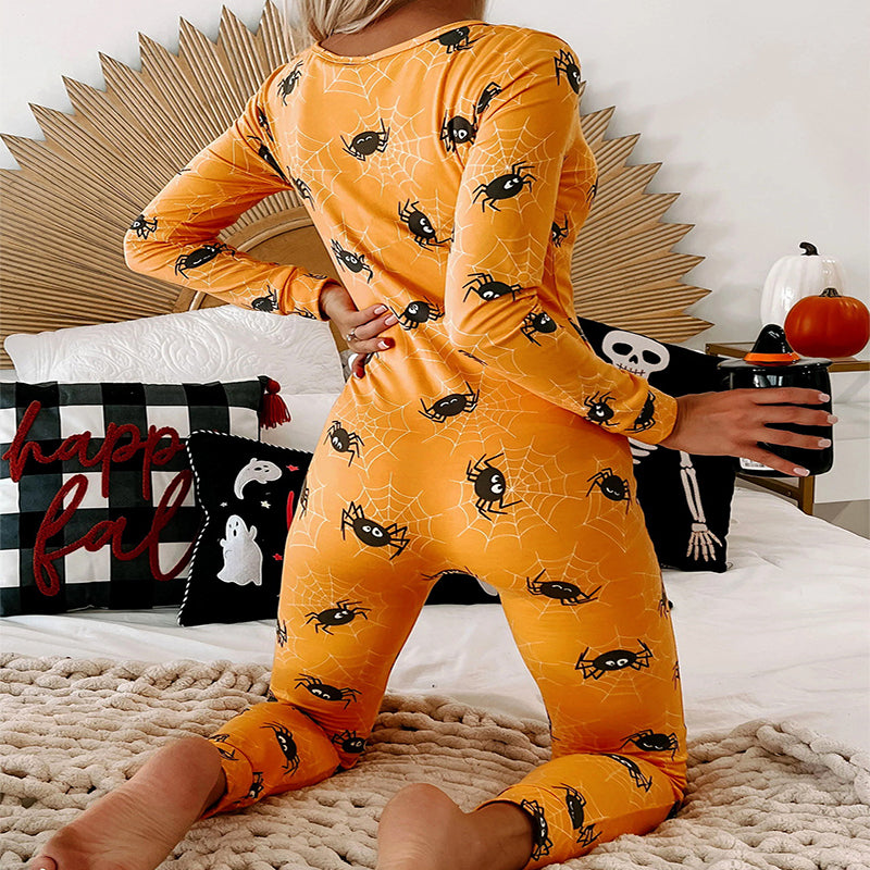 Women's Halloween Print Long-Sleeve Jumpsuit Pajamas (photo 7)