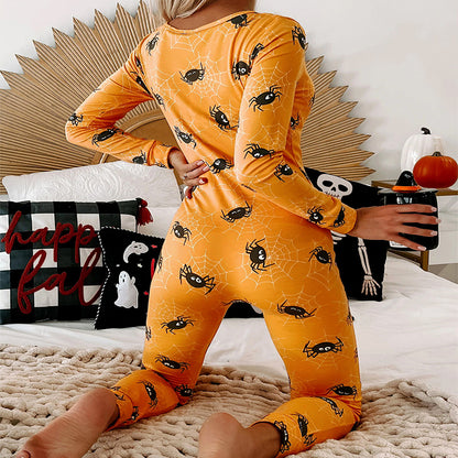 Women's Halloween Print Long-Sleeve Jumpsuit Pajamas (photo 7)