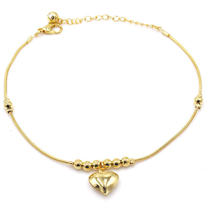 Gold-Tone Heart Pendant Beaded Anklet (photo 7)