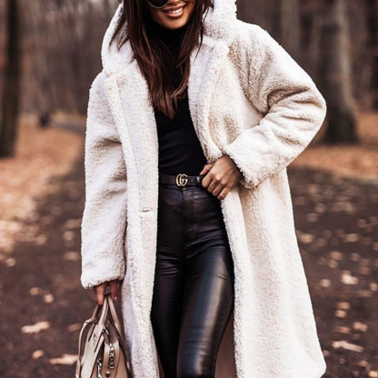 Women's Long Hooded Faux Fleece Teddy Coat (photo 2)