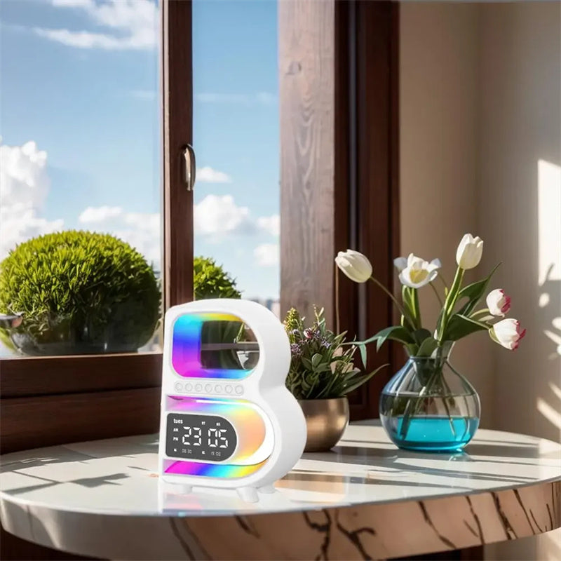 B-Shaped Bluetooth Speaker with Lamp, Alarm Clock and Wireless Charger (photo 6)
