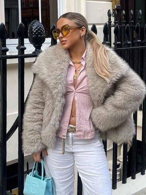 Women's Fluffy Plush Lapel Coat (photo 5)