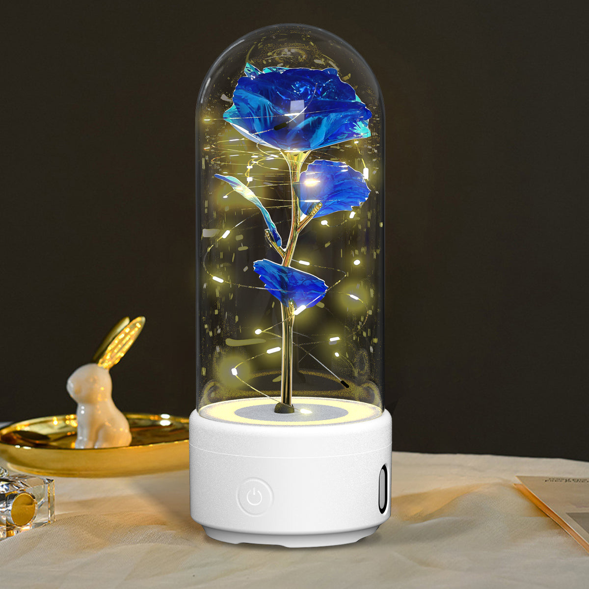Preserved Rose LED Light and Bluetooth Speaker in Glass Dome (photo 26)