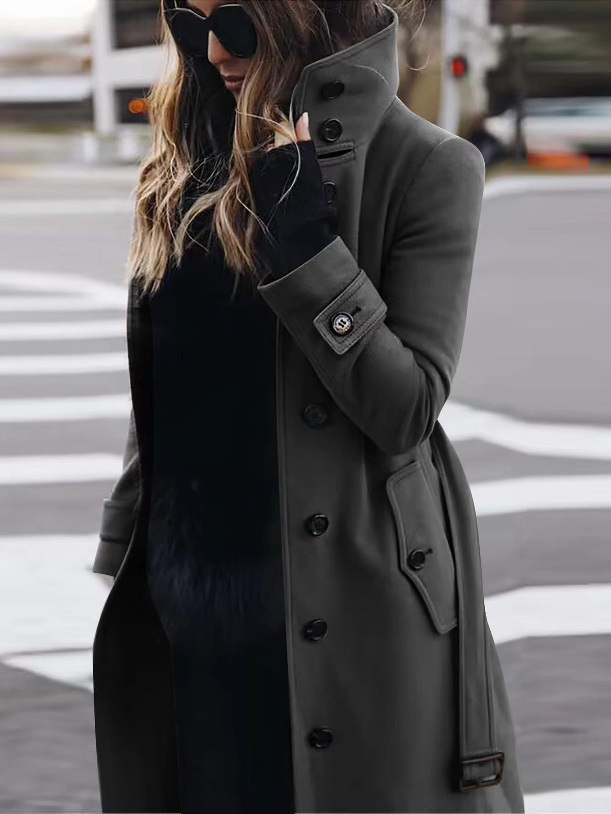 Women's Slim Stand-Collar Single-Breasted Coat (photo 12)