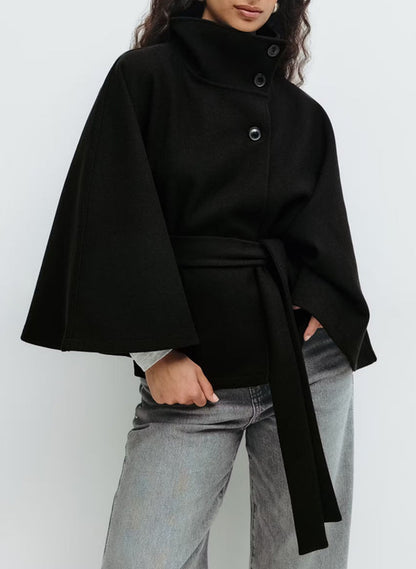 Women's High-Neck Batwing-Sleeve Belted Coat (photo 7)