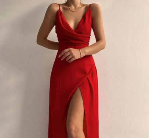 Women's V-Neck Strappy Midi Dress with Slit (photo 3)