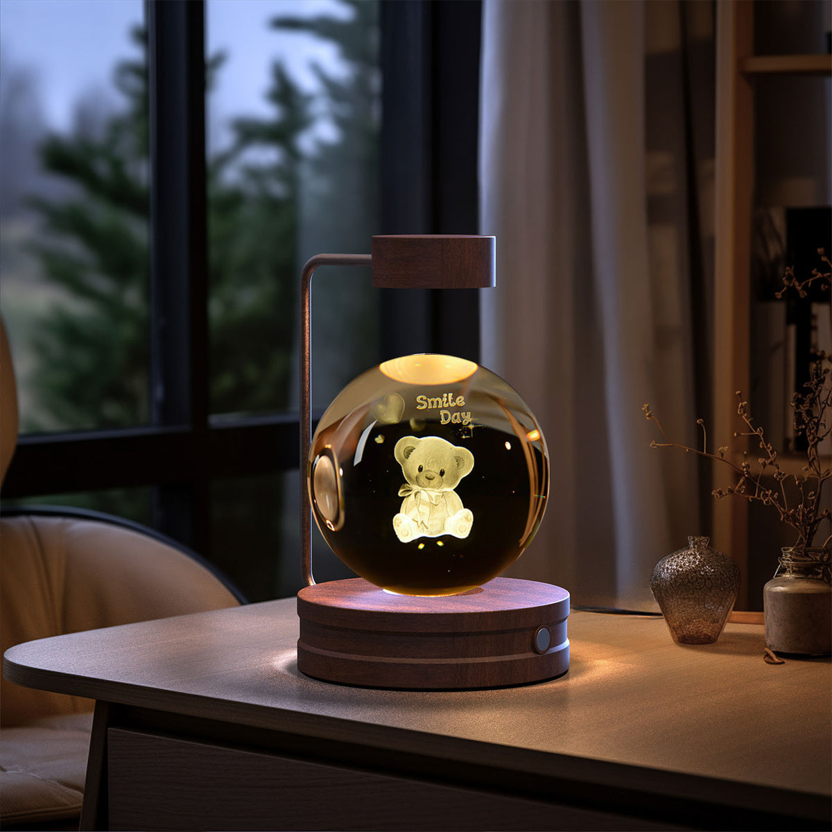3D Engraved Crystal Ball Night Light with Wooden Base, USB (photo 44)