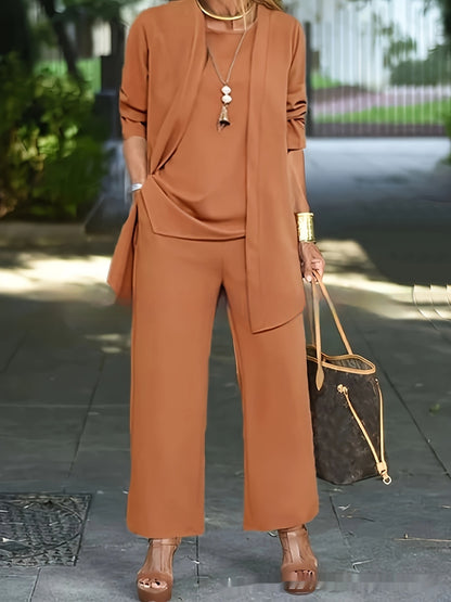 Women's 3-Piece Set: Vest, Long Cardigan and Wide-Leg Pants (photo 14)