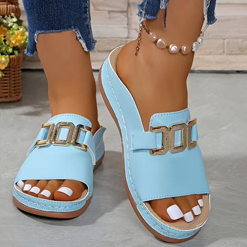 Women's Chain-Detail Platform Wedge Slides (photo 11)