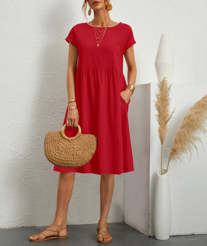 Women's Short-Sleeve A-Line Dress with Pockets (photo 7)