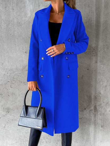 Women's Double-Breasted Lapel Slim Long Coat (photo 3)