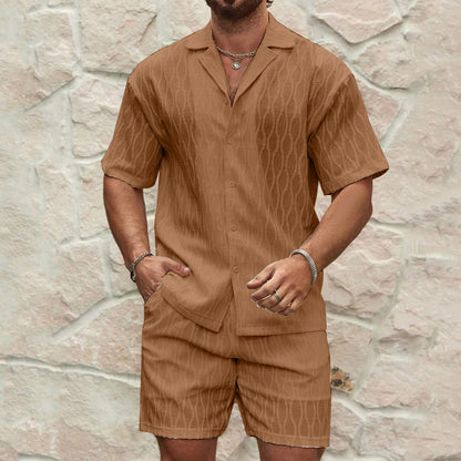 Men's Lapel Short-Sleeve Shirt and Shorts Set (photo 8)