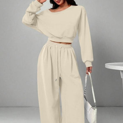 Women's One-Shoulder Sweatshirt and Tie-Waist Trousers Set (photo 12)