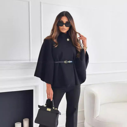 Women's Stand-Collar Batwing Cape Jacket with Belt (photo 5)