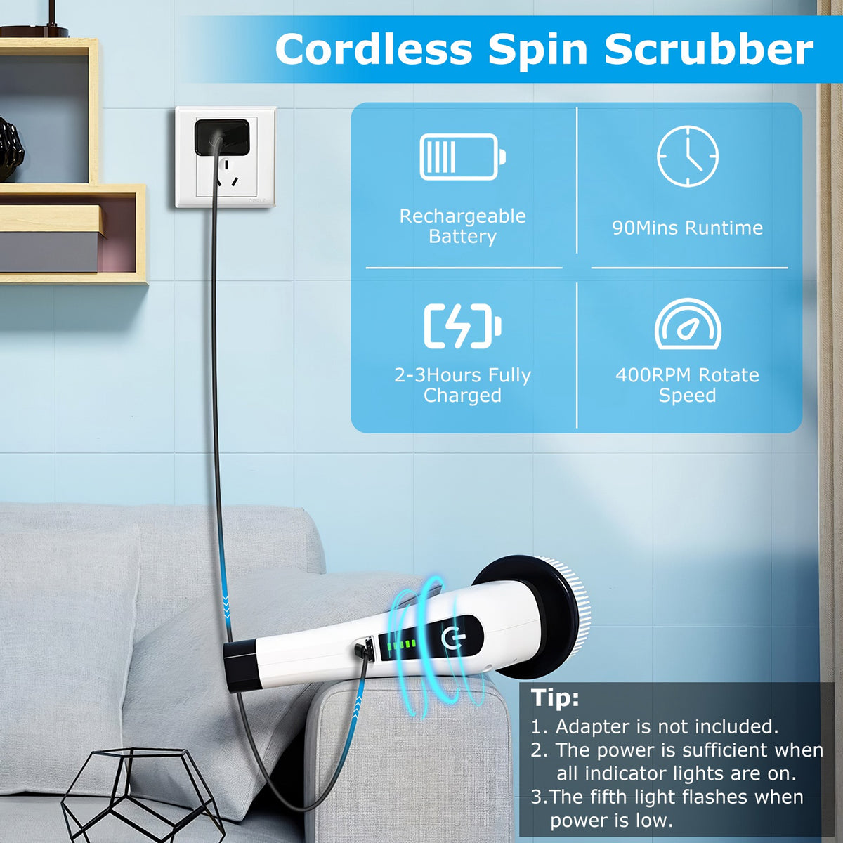 Cordless Electric Spin Scrubber with 8 Brush Heads and Extension Arm (photo 6)
