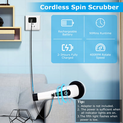 Cordless Electric Spin Scrubber with 8 Brush Heads and Extension Arm (photo 6)