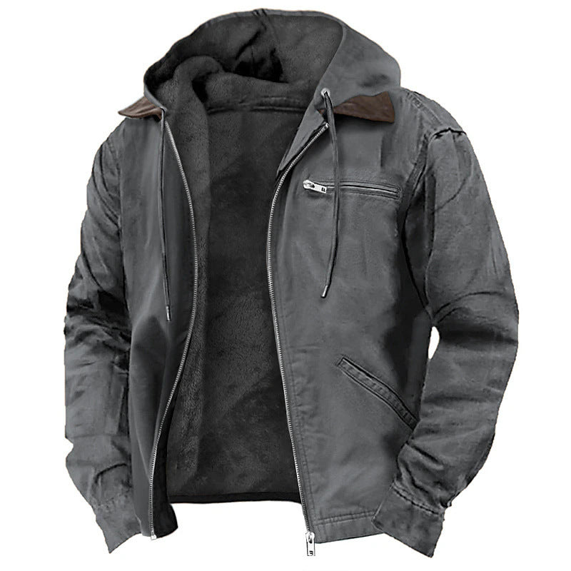 Men's Hooded Fleece Zip-Up Long Jacket (photo 3)