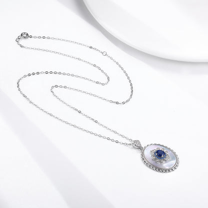 Oval Blue Stone Pendant Necklace, 925 Sterling Silver (photo 3)