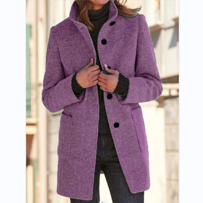 Women's Stand-Collar Button Coat with Pockets (photo 6)