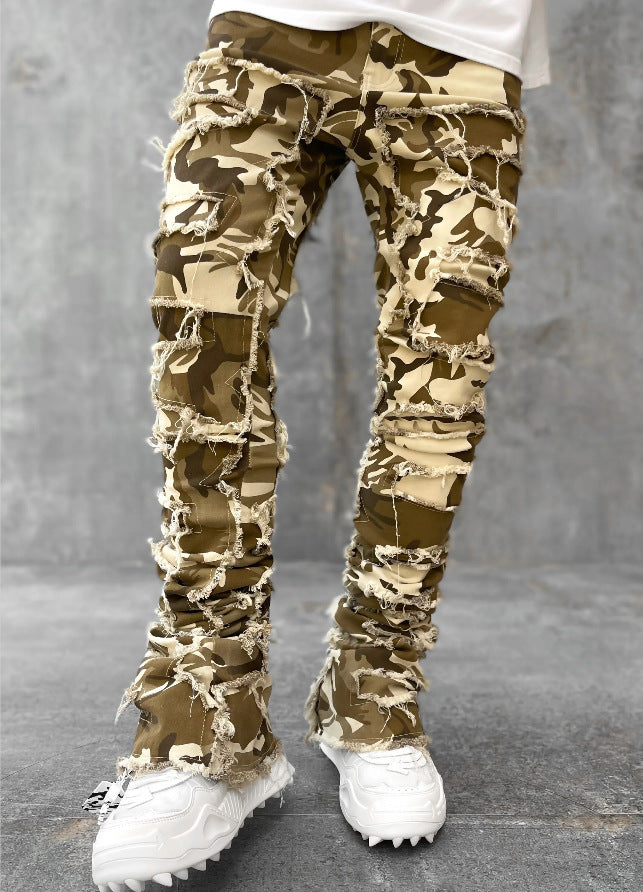 Men's Fringed Ripped Stacked Skinny Jeans (photo 6)