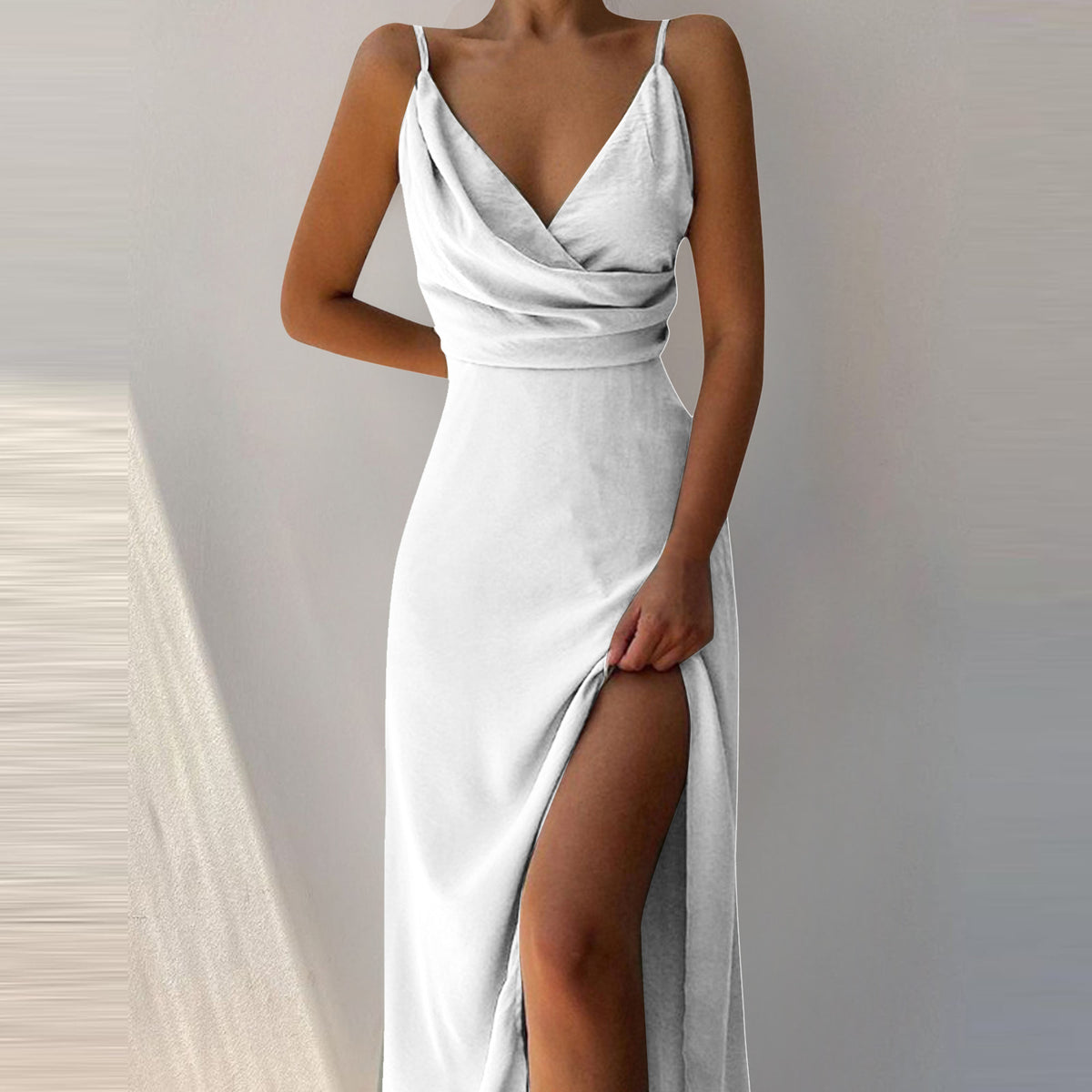 Women's V-Neck Strappy Midi Dress with Slit (photo 13)