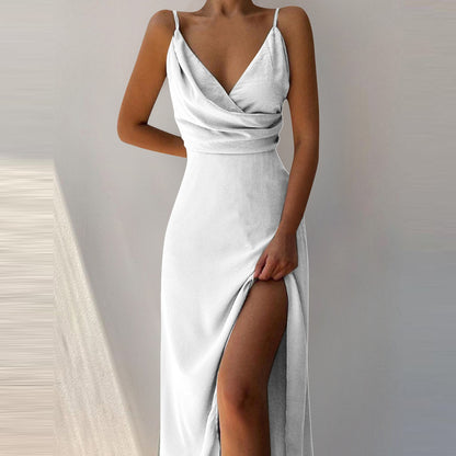 Women's V-Neck Strappy Midi Dress with Slit (photo 13)
