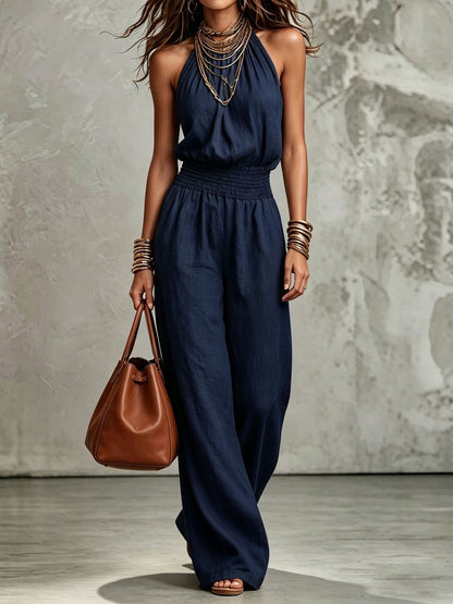 Women's Sleeveless Halter Backless Wide-Leg Jumpsuit (photo 6)