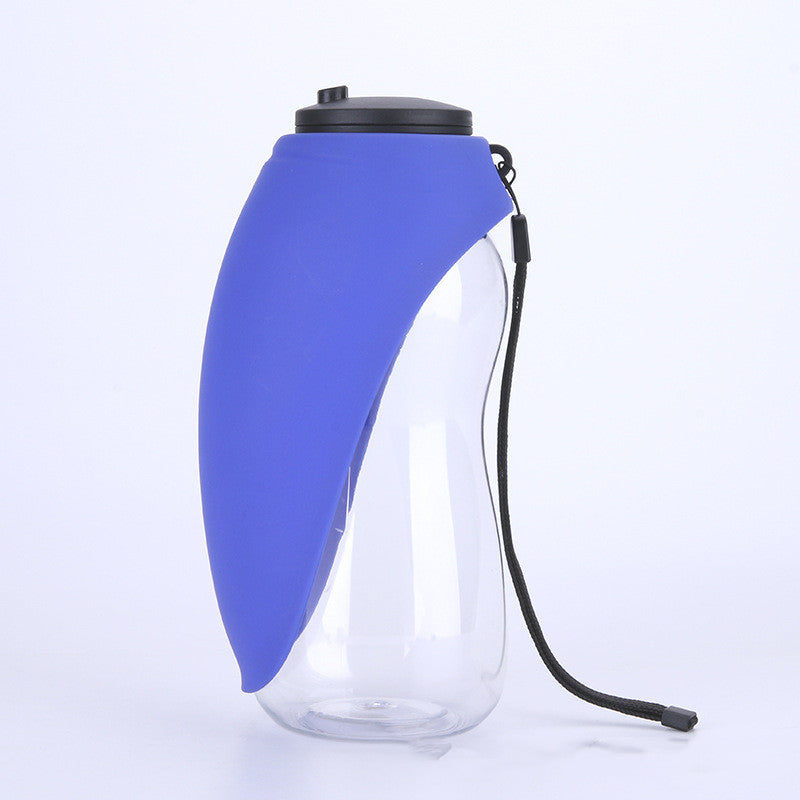 Portable Dog Water Bottle with Leaf-Shaped Bowl, 680 ml – Blue