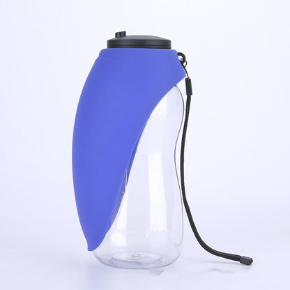 Portable Dog Water Bottle with Leaf-Shaped Bowl, 680 ml – Blue