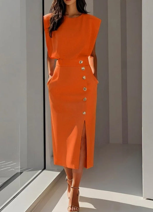 Women's Sleeveless Button-Front Midi Dress with Slit (photo 11)