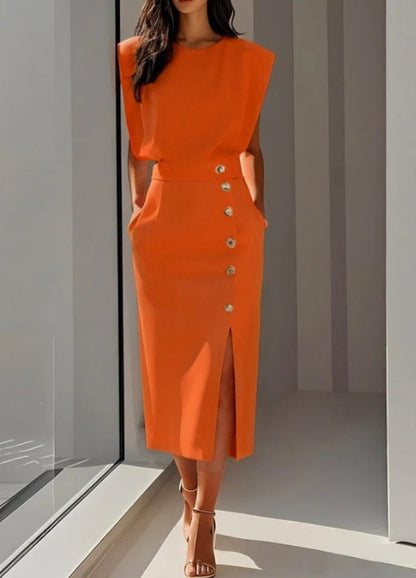 Women's Sleeveless Button-Front Midi Dress with Slit (photo 11)