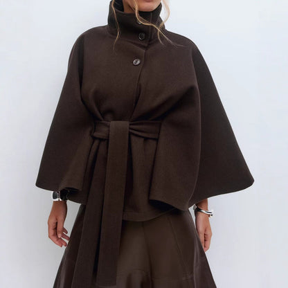 Women's High-Neck Batwing-Sleeve Belted Coat (photo 4)