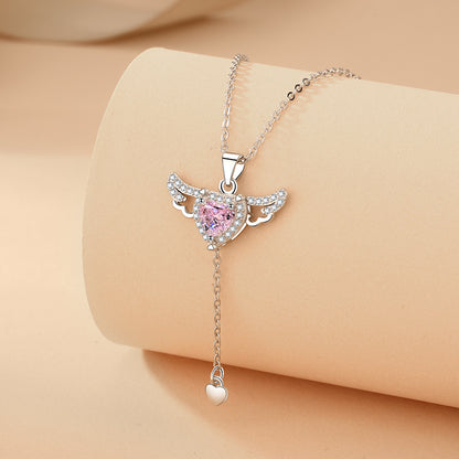 Cupid Heart Pendant Necklace with Moving Wings (photo 7)